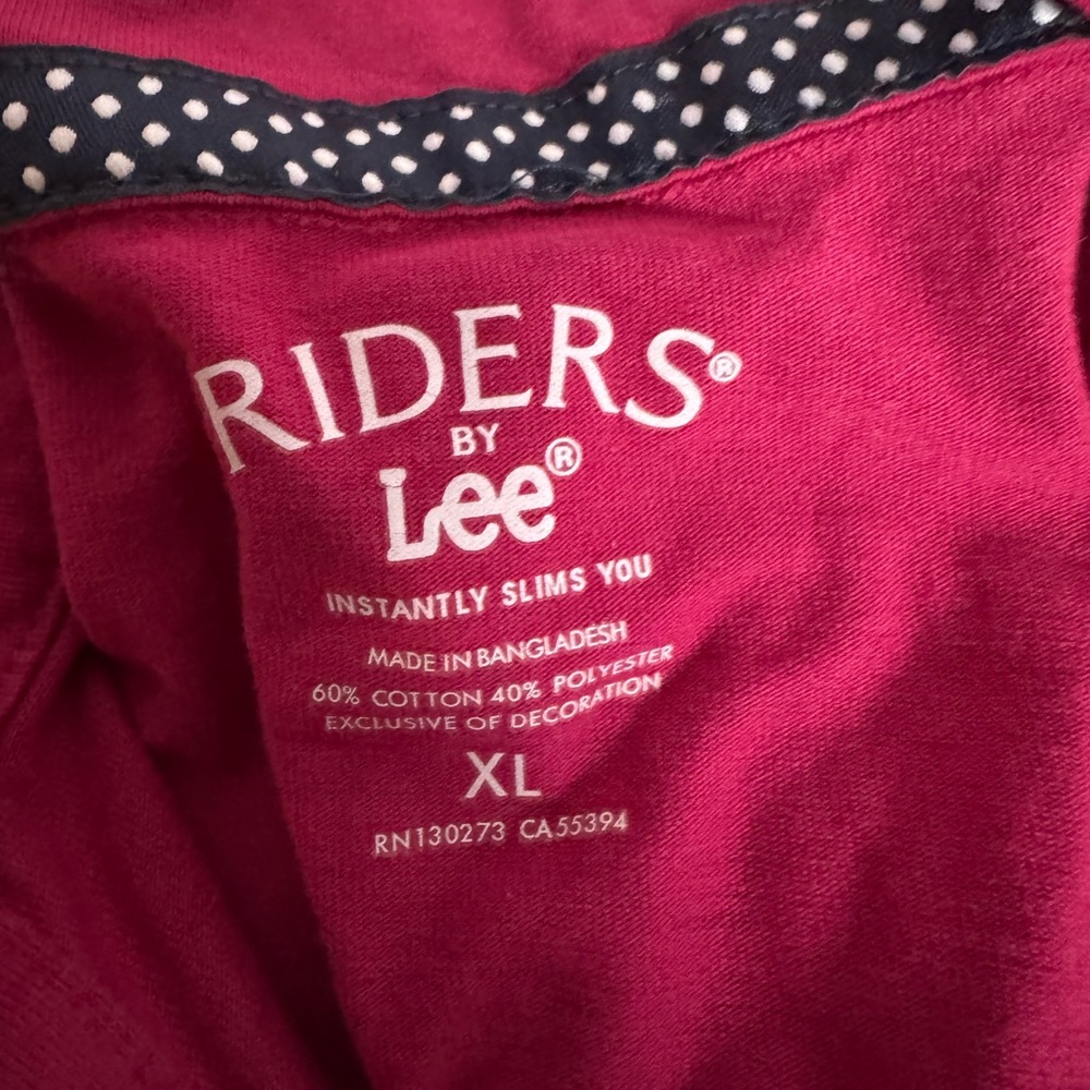 Riders by Lee Fuchsia Top with Navy Polka Dot Trim